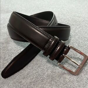 Mens Brown Leather Belt Size 38 Silver Tone Metal Buckle
